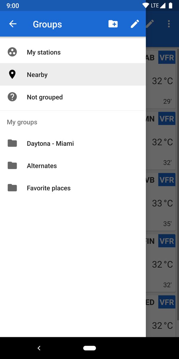 Organize your stations in groups. Access nearby stations via an autogenerated group.